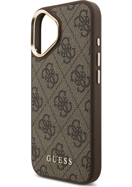 iPhone 17 Uyumlu Kılıf Guess Lisanslı M-Safeli 4g Metal Büyük Logolu Kartlıklı Kapak Kahverengi