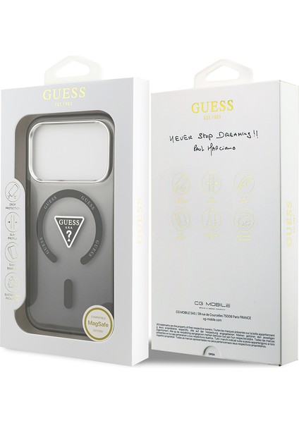 iPhone 17 Pro Kılıf Guess Lisanslı M-Safeli Iml Baskılı Üçgen Logolu Metal Kamera Çerçeveli Siyah