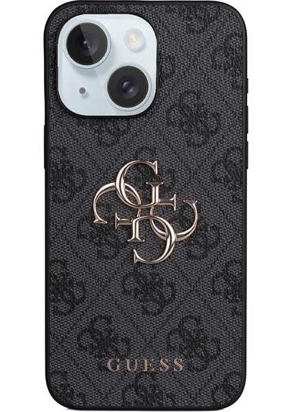 iPhone 15 Plus Uyumlu Kılıf Guess Lisanslı Pu 4g Büyük Metal Logolu Çapraz Vücut Askılı Kapak Siyah