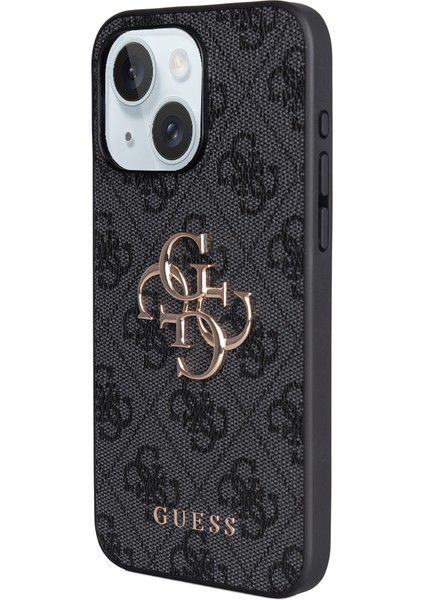 iPhone 15 Plus Uyumlu Kılıf Guess Lisanslı Pu 4g Büyük Metal Logolu Çapraz Vücut Askılı Kapak Siyah