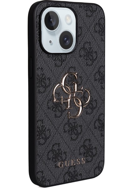 iPhone 15 Plus Uyumlu Kılıf Guess Lisanslı Pu 4g Büyük Metal Logolu Çapraz Vücut Askılı Kapak Siyah