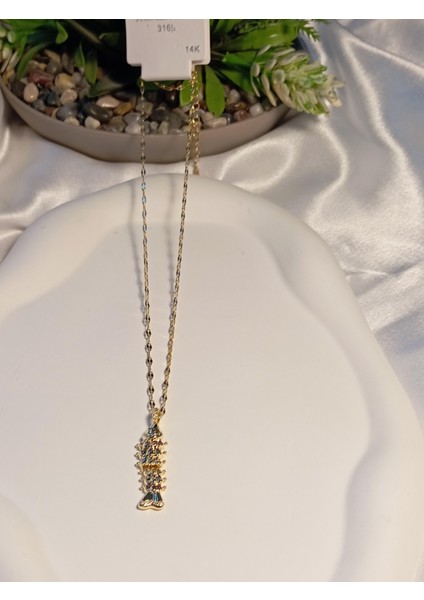 Balık Figürlü Çelik Burç Kolye - 14 K Kaplama