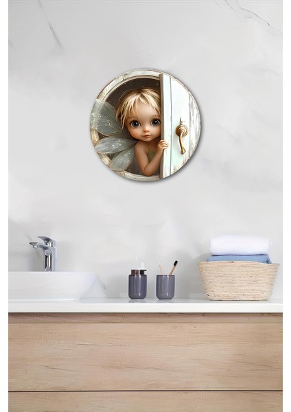 3D Görünümlü Temperli Cam Tablo – Sevimli Peri Kız Temalı Duvar Süsü Uv Baskı 33X33 CM-CDS053