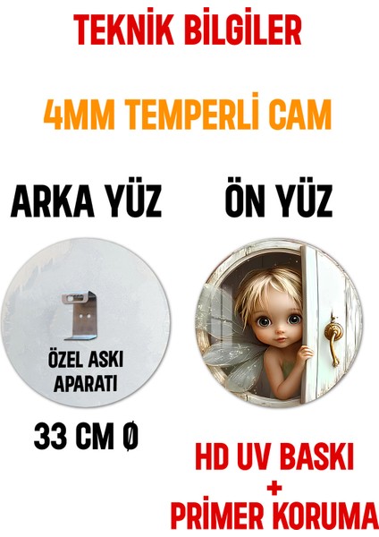 3D Görünümlü Temperli Cam Tablo – Sevimli Peri Kız Temalı Duvar Süsü Uv Baskı 33X33 CM-CDS053
