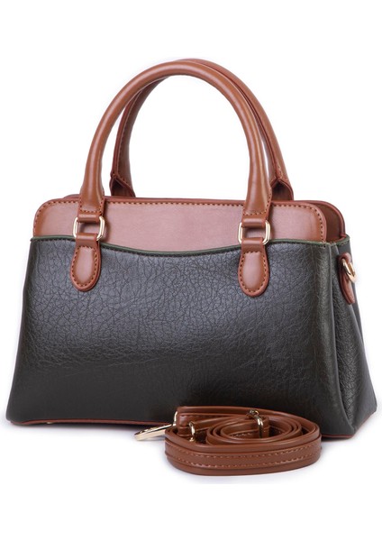 Şık Kadın Midi El ve Omuz Çanrası Haki Taba Victoria modelleri