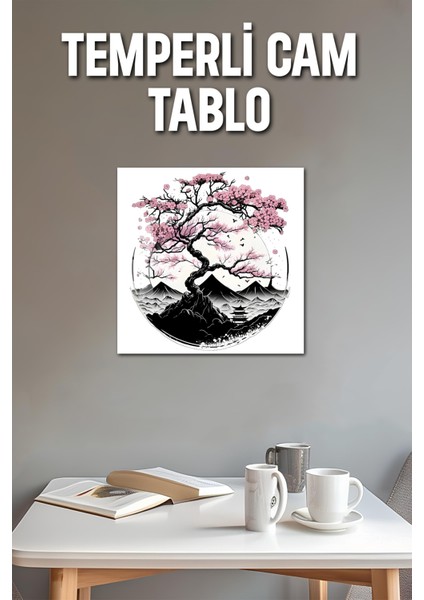 Sakura Ağacı Temalı Temperli Cam Kare Tablo 33X33 cm Ebadında Uv BASKI-CKT028 modelleri