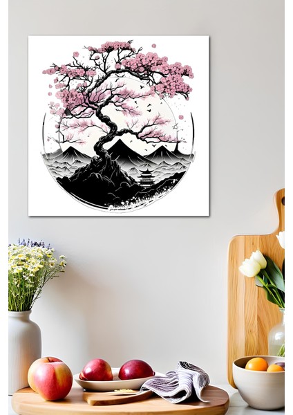 Sakura Ağacı Temalı Temperli Cam Kare Tablo 33X33 cm Ebadında Uv BASKI-CKT028 indirimleri