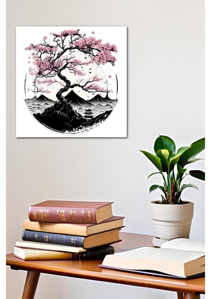 Sakura Ağacı Temalı Temperli Cam Kare Tablo 33X33 cm Ebadında Uv BASKI-CKT028