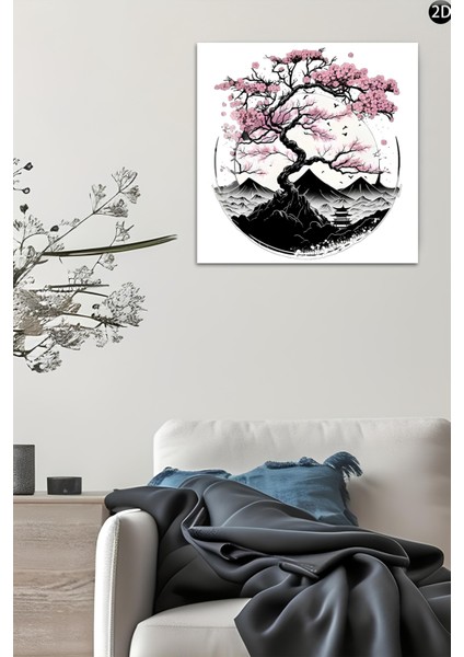 Sakura Ağacı Temalı Temperli Cam Kare Tablo 33X33 cm Ebadında Uv BASKI-CKT028