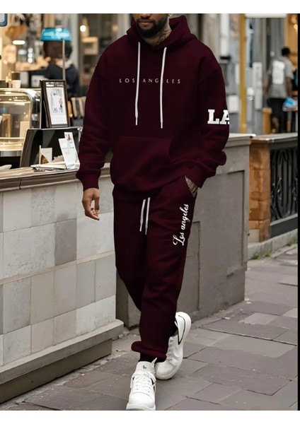 Punıx Büyük Beden Yüksek Kalite Los Angeles Baskılı Kışlık Kalın Tarz Erkek Eşofman Takımı