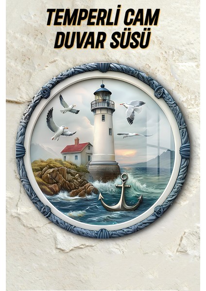 3D Görünümlü Temperli Cam Tablo – Deniz Feneri ve Martı Temalı Duvar Süsü Uv Baskı 33X33 CM-CDS066 fiyatları