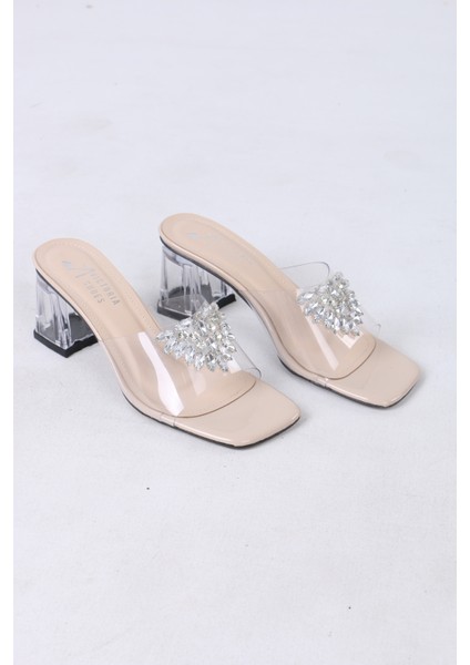 Şeffaf Taş Detaylı Kalın Topuklu Terlik modelleri