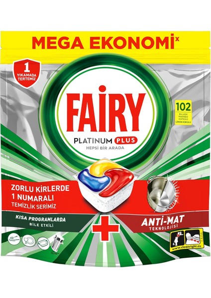 Fairy Platinum Plus Bulaşık Makinesi Deterjanı Kapsülü 102 Yıkama Limon Kokulu