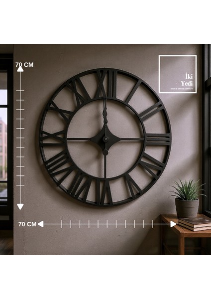 Moine 70 cm Metal Roma Rakamlı Duvar Saati Endüstriyel Büyük Duvar Saati Siyah Loft Saat Ev Ofis fiyatları