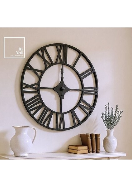 Moine 70 cm Metal Roma Rakamlı Duvar Saati Endüstriyel Büyük Duvar Saati Siyah Loft Saat Ev Ofis modelleri