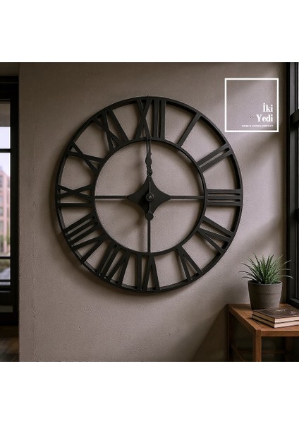 Moine 70 cm Metal Roma Rakamlı Duvar Saati Endüstriyel Büyük Duvar Saati Siyah Loft Saat Ev Ofis