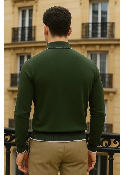 Erkek Trend Fermuarlı Haki Uzun Kollu Polo Yaka Tişört indirimleri