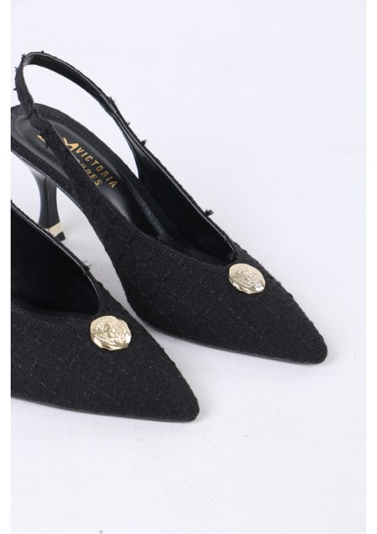 Altın Düğme Detaylı Slingback Topuklu Kadın Ayakkabı fırsatları
