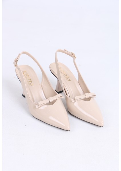 Sivri Burun Bej Rugan Topuklu Ayakkabı – Zarif Fiyonk Detaylı fırsatları