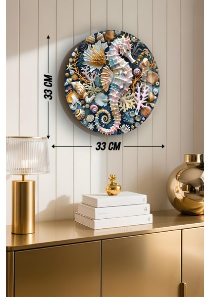 3D Görünümlü Temperli Cam Tablo – Deniz Atı ve Kabukları Temalı Duvar Süsü Uv Baskı 33X33 CM-CDS093 modelleri