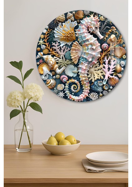 3D Görünümlü Temperli Cam Tablo – Deniz Atı ve Kabukları Temalı Duvar Süsü Uv Baskı 33X33 CM-CDS093 indirimleri