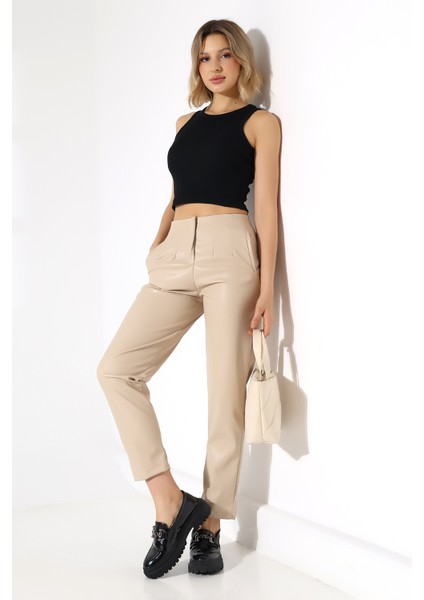 Deri Pantolon Paça Pens Detaylı