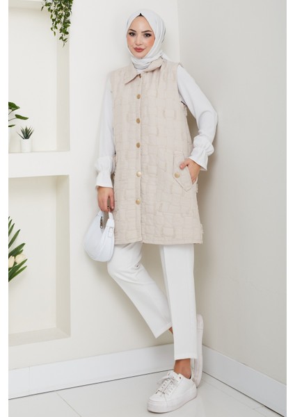 Kadın Saçaklı Giy Çık Kapitone Yelek -PMK490 fiyatları