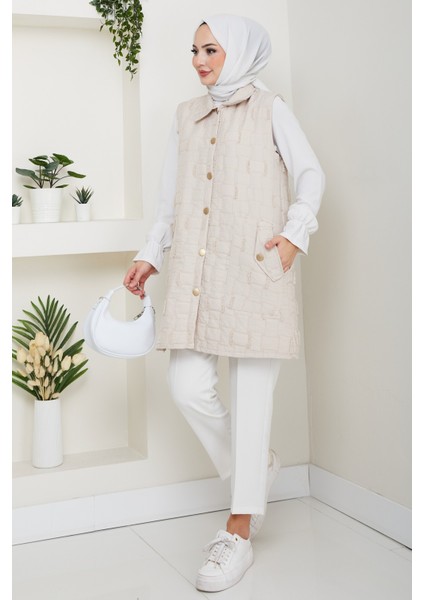 Kadın Saçaklı Giy Çık Kapitone Yelek -PMK490 modelleri