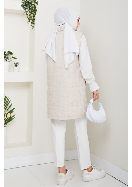 Kadın Saçaklı Giy Çık Kapitone Yelek -PMK490 fırsatları