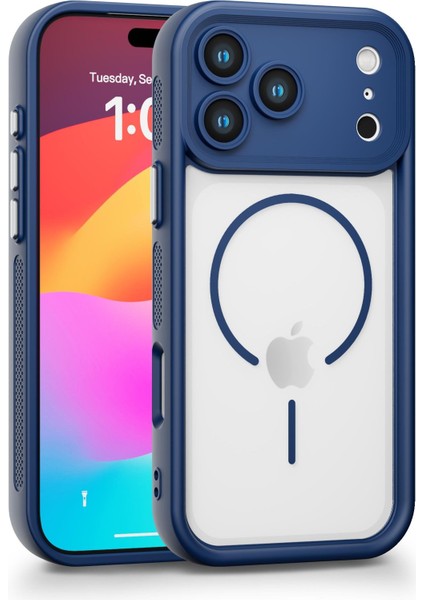 iPhone 17 Pro Uyumlu Kamera Korumalı Magsafe Wireless Şarj Özellikli Mat Silikon Lacivert Renkli Silikon Telefon Kılıfı