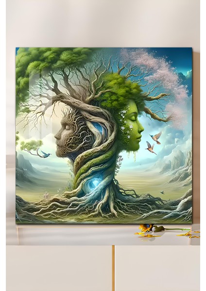 3D Görünümlü Temperli Cam Tablo – Doğa ve Insan Temalı Uv Baskı 33X33 CM-CTK034