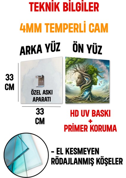 3D Görünümlü Temperli Cam Tablo – Doğa ve Insan Temalı Uv Baskı 33X33 CM-CTK034