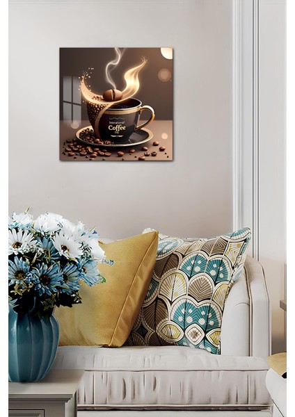 3D Görünümlü Coffee Temalı Temperli Cam Kare Tablo 33X33 cm Uv Baskı -CTK001 fiyatları