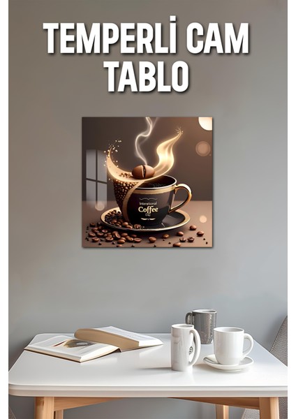 3D Görünümlü Coffee Temalı Temperli Cam Kare Tablo 33X33 cm Uv Baskı -CTK001 modelleri