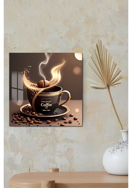 3D Görünümlü Coffee Temalı Temperli Cam Kare Tablo 33X33 cm Uv Baskı -CTK001 fırsatları