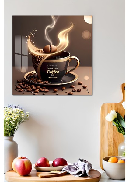 3D Görünümlü Coffee Temalı Temperli Cam Kare Tablo 33X33 cm Uv Baskı -CTK001 indirimleri