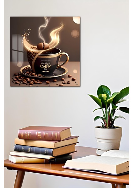 3D Görünümlü Coffee Temalı Temperli Cam Kare Tablo 33X33 cm Uv Baskı -CTK001