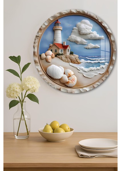 3D Görünümlü Temperli Cam Tablo – Deniz Kabuğu ve Feneri Temalı Duvar Süsü Uv Baskı 33X33 CM-CDS067 indirimleri