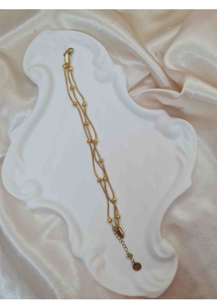 Kadın Üç Sıra Top Detaylı Bileklik – 316L Paslanmaz Çelik – Suya Dayanıklı