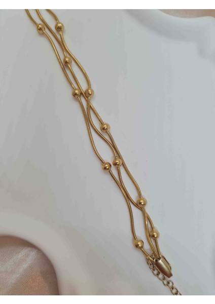 Kadın Üç Sıra Top Detaylı Bileklik – 316L Paslanmaz Çelik – Suya Dayanıklı fırsatları