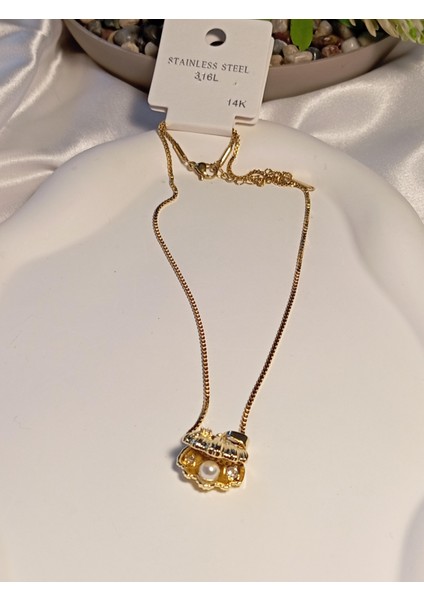 Incili Deniz Kabuğu Figürlü Çelik Kolye