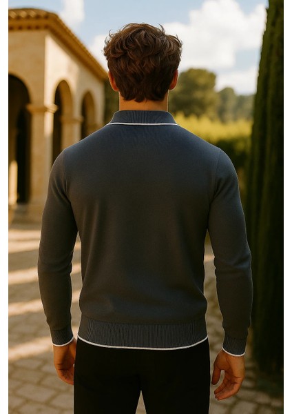 Erkek Günlük Fermuarlı Füme Uzun Kollu Polo Yaka Triko indirimleri