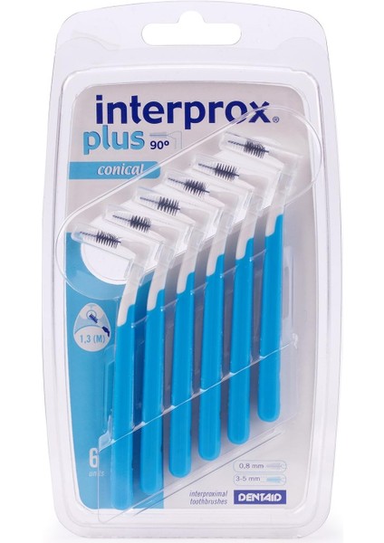 Interprox Plus, Dişler Için Koni Şeklinde Fırçalar, 0,8 Mm, Mavi, 6 Adet