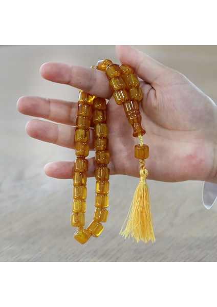 Çubuk Sıkma Kehribar Tesbih - Osmanlı Saray Püsküllü - Bal Rengi - Tekerlek Kesim modelleri