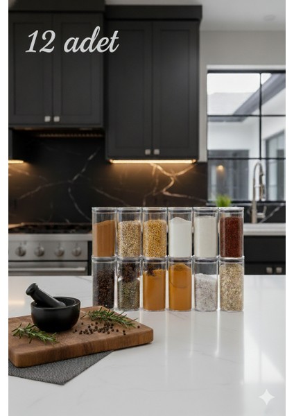 12'li Vakum Kapaklı Baharatlık Seti