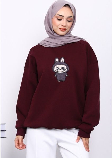 Mürdüm Bisiklet Yaka Üç İplik Sweat