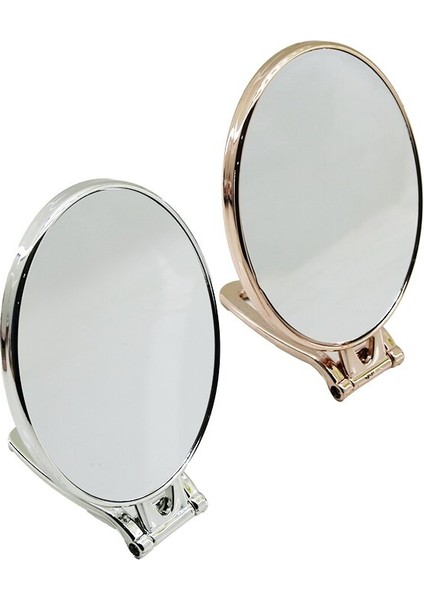 Oval 6.5 İNÇ=16.5X13CM Makyaj Aynası Çift Taraflı Bronz - Gümüş Pls.çerçeve Katlanır Ayaklı (5361)