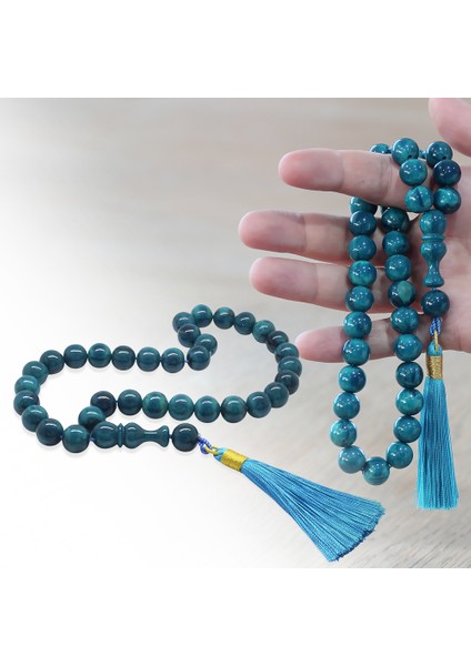 Çubuk Sıkma Kehribar Tesbih - Osmanlı Saray Püsküllü - Turkuaz Renk - Küre Kesim fiyatları