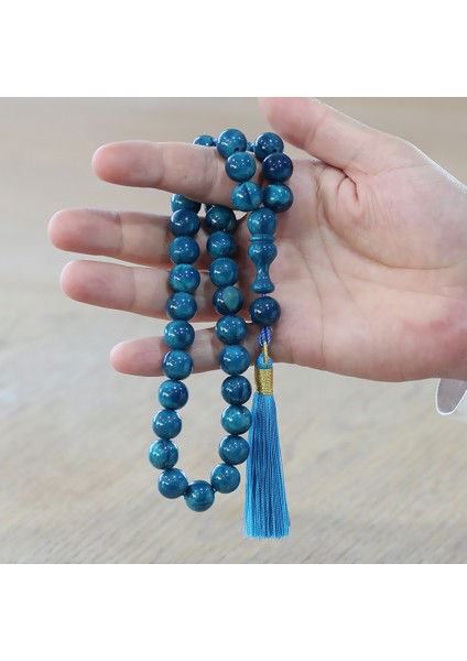 Çubuk Sıkma Kehribar Tesbih - Osmanlı Saray Püsküllü - Turkuaz Renk - Küre Kesim modelleri