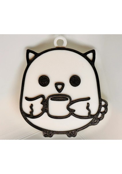 Kahve Içen Sevimli Penguen Anahtarlık – 3D Baskı Hediyelik Aksesuar